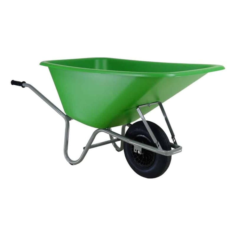 Kruiwagen Forza 165L HDPE bak groen, grijs gelakt onderst.